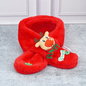 2pcs Red Reindeer themed Winter Cap Beanie with matching Long style Neck Muffler for Kids, 3 - 10 Years - 3 - 10 Years Winter Wear