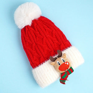 2pcs Red Reindeer themed Winter Cap Beanie with matching Long style Neck Muffler for Kids, 3 - 10 Years - 3 - 10 Years Winter Wear