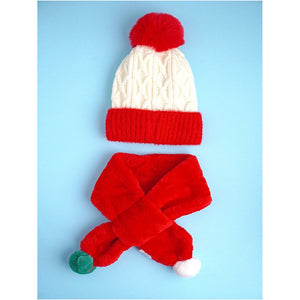 2pcs Red Santa Christmas themed Winter Cap Beanie with matching Long style Neck Muffler for Kids, 3 - 10 Years - Winter Wear
