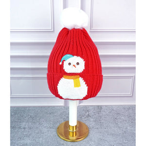 2Pcs Red Snowman Themed Beanie Winter Cap With Matching Long Style Neck Mufflers For Kids, 4 - 10 Years - 4 - 10 Years Winter Wear