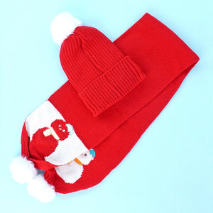 2Pcs Red Snowman Themed Beanie Winter Cap With Matching Long Style Neck Mufflers For Kids, 4 - 10 Years - 4 - 10 Years Winter Wear