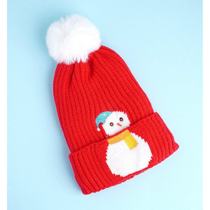 2pcs Red Snowman themed Beanie Winter Cap with matching Neck Cuff style Muffler for Kids, 4 - 10 Years - 4 - 10 Years Winter Wear