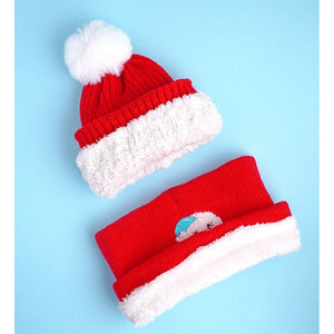 2pcs Red Snowman themed Beanie Winter Cap with matching Neck Cuff style Muffler for Kids, 4 - 10 Years - 4 - 10 Years Winter Wear