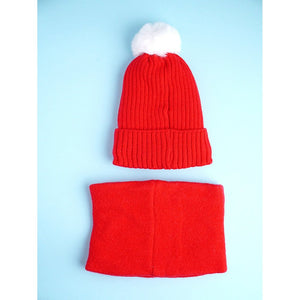 2pcs Red Snowman themed Beanie Winter Cap with matching Neck Cuff style Muffler for Kids, 4 - 10 Years - 4 - 10 Years Winter Wear