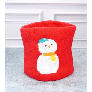 2pcs Red Snowman themed Beanie Winter Cap with matching Neck Cuff style Muffler for Kids, 4 - 10 Years - 4 - 10 Years Winter Wear