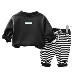 2Pcs Set Black Stripes Doggy Eye Patch Track Suit Set For Toddler And Kids Winter & All Season Wear - 2 - 3 Years Kids Clothing
