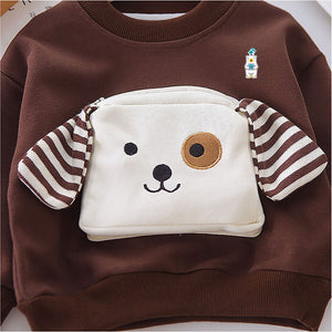 2Pcs Set Brown Stripes Doggy Eye Patch Track Suit Set For Toddler And Kids Winter & All Season Wear - 2 - 3 Years Kids Clothing