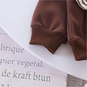 2Pcs Set Brown Stripes Doggy Eye Patch Track Suit Set For Toddler And Kids Winter & All Season Wear - 2 - 3 Years Kids Clothing
