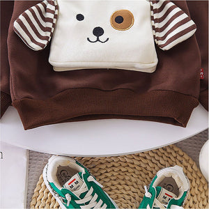 2Pcs Set Brown Stripes Doggy Eye Patch Track Suit Set For Toddler And Kids Winter & All Season Wear - 2 - 3 Years Kids Clothing