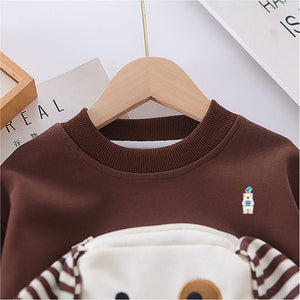 2Pcs Set Brown Stripes Doggy Eye Patch Track Suit Set For Toddler And Kids Winter & All Season Wear - 2 - 3 Years Kids Clothing