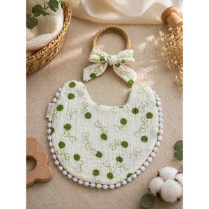 2pcs set Green Pink soft Adjustable Lace Tie up Bibs with Matching Bow Hair Band - Bedding