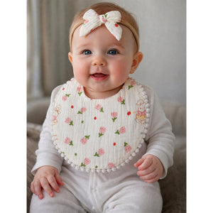 2pcs set Green Pink soft Adjustable Lace Tie up Bibs with Matching Bow Hair Band - Bedding