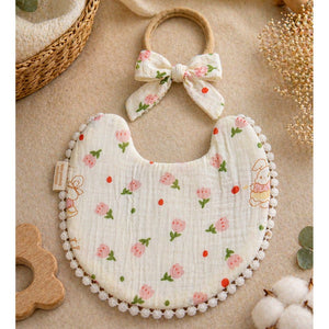 2pcs set Green Pink soft Adjustable Lace Tie up Bibs with Matching Bow Hair Band - Bedding