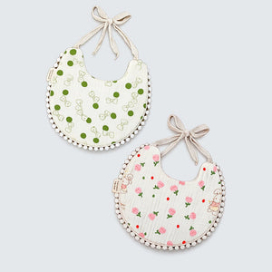 2pcs set Green Pink soft Adjustable Lace Tie up Bibs with Matching Bow Hair Band - Bedding