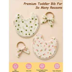2pcs set Green Pink soft Adjustable Lace Tie up Bibs with Matching Bow Hair Band - Bedding