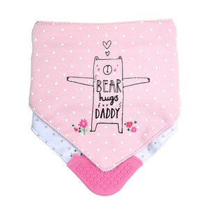 2PCS Set of Bear Hugs print premium adjustable snap button closure & Silicone Teether Flap Bibs - Bedding