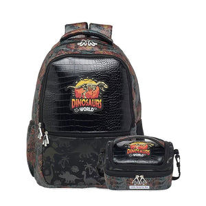 2pcs set of Jurasic Dino School Backpack & matching Lunchbag for Kids, 5yrs - 10yrs - Back To School