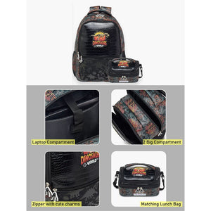 2pcs set of Jurasic Dino School Backpack & matching Lunchbag for Kids, 5yrs - 10yrs - Back To School