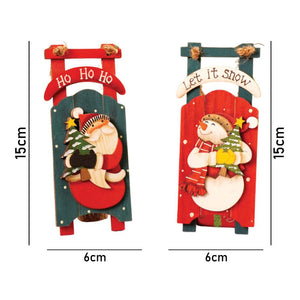 2pcs set of Wooden Sledge with Santa & Snowman Christmas tree Ornaments - Christmas