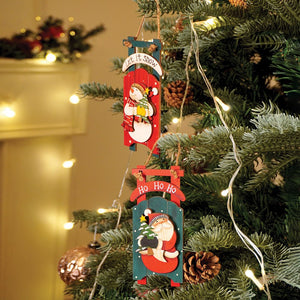 2pcs set of Wooden Sledge with Santa & Snowman Christmas tree Ornaments - Christmas