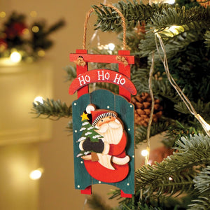 2pcs set of Wooden Sledge with Santa & Snowman Christmas tree Ornaments - Christmas
