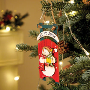 2pcs set of Wooden Sledge with Santa & Snowman Christmas tree Ornaments - Christmas