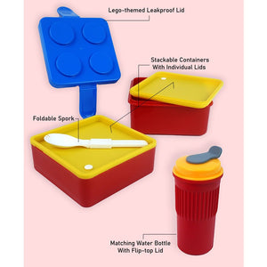 2Pcs Square Blue Lego Lid Bpa Free Plastic Kids Lunch Box Plus Cup Bottle For Kids - Back To School