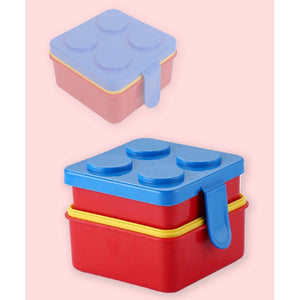 2Pcs Square Blue Lego Lid Bpa Free Plastic Kids Lunch Box Plus Cup Bottle For Kids - Back To School