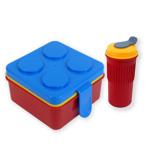 2Pcs Square Blue Lego Lid Bpa Free Plastic Kids Lunch Box Plus Cup Bottle For Kids - Back To School