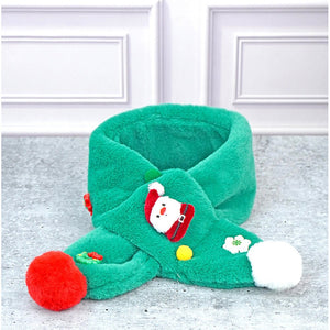 2pcs White and Green Tree Christmas themed Winter Cap Beanie with matching Long style Neck Muffler for Kids, 3 - 10 Years - 3 - 10 Years Winter Wear