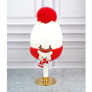 2pcs White, Red Nose Reindeer themed Winter Cap Beanie with matching Long style Neck Muffler for Kids, 3 - 10 Years - 3 - 10 Years Winter Wear