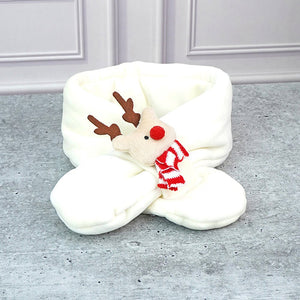 2pcs White, Red Nose Reindeer themed Winter Cap Beanie with matching Long style Neck Muffler for Kids, 3 - 10 Years - 3 - 10 Years Winter Wear