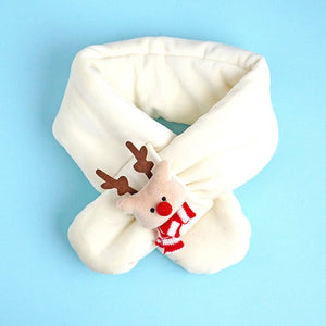 2pcs White, Red Nose Reindeer themed Winter Cap Beanie with matching Long style Neck Muffler for Kids, 3 - 10 Years - 3 - 10 Years Winter Wear
