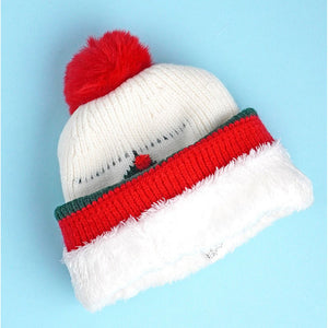 2pcs White & Red Tree Christmas themed Winter Cap Beanie with matching Long style Neck Muffler for Kids, 3 - 10 Years - 3 - 10 Years Winter Wear