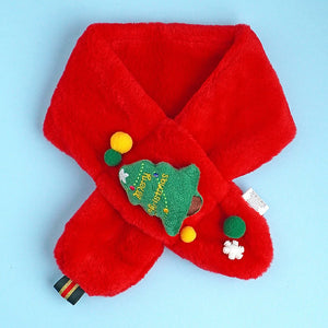 2pcs White & Red Tree Christmas themed Winter Cap Beanie with matching Long style Neck Muffler for Kids, 3 - 10 Years - 3 - 10 Years Winter Wear