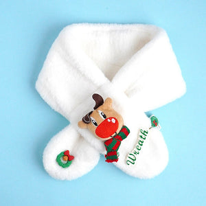 2pcs White Reindeer themed Winter Cap Beanie with matching Long style Neck Muffler for Kids, 3 - 10 Years - 4 - 10 Years Winter Wear