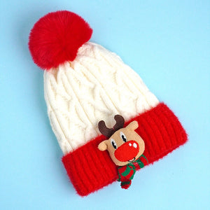 2pcs White Reindeer themed Winter Cap Beanie with matching Long style Neck Muffler for Kids, 3 - 10 Years - 4 - 10 Years Winter Wear