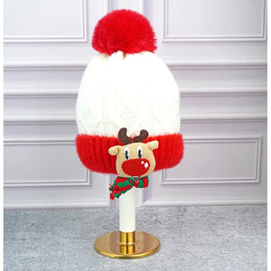 2pcs White Reindeer themed Winter Cap Beanie with matching Long style Neck Muffler for Kids, 3 - 10 Years - 4 - 10 Years Winter Wear
