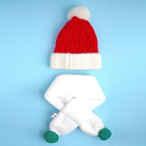 2pcs White Santa Christmas themed Winter Cap Beanie with matching Long style Neck Muffler for Kids, 3 - 10 Years - 3 - 10 Years Winter Wear