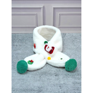 2pcs White Santa Christmas themed Winter Cap Beanie with matching Long style Neck Muffler for Kids, 3 - 10 Years - 3 - 10 Years Winter Wear