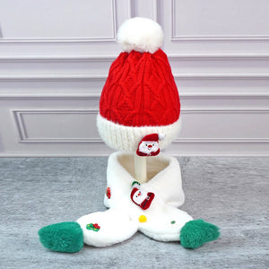 2pcs White Santa Christmas themed Winter Cap Beanie with matching Long style Neck Muffler for Kids, 3 - 10 Years - 3 - 10 Years Winter Wear