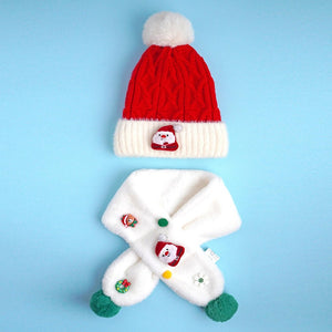 2pcs White Santa Christmas themed Winter Cap Beanie with matching Long style Neck Muffler for Kids, 3 - 10 Years - 3 - 10 Years Winter Wear