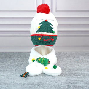 2pcs White Tree Christmas themed Winter Cap Beanie with matching Long style Neck Muffler for Kids, 3 - 10 Years - 3 - 10 Years Winter Wear