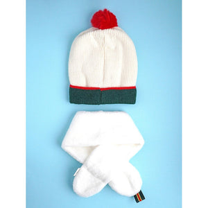 2pcs White Tree Christmas themed Winter Cap Beanie with matching Long style Neck Muffler for Kids, 3 - 10 Years - 3 - 10 Years Winter Wear