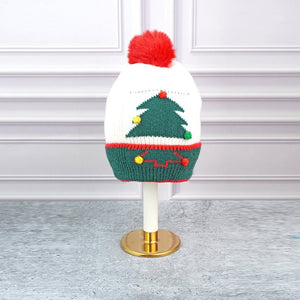 2pcs White Tree Christmas themed Winter Cap Beanie with matching Long style Neck Muffler for Kids, 3 - 10 Years - 3 - 10 Years Winter Wear