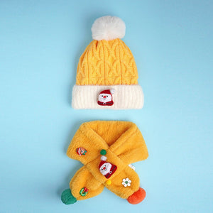 2pcs Yellow Santa Christmas themed Winter Cap Beanie with matching Long style Neck Muffler for Kids, 3 - 10 Years - 3 - 10 Years Winter Wear