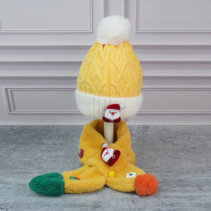 2pcs Yellow Santa Christmas themed Winter Cap Beanie with matching Long style Neck Muffler for Kids, 3 - 10 Years - 3 - 10 Years Winter Wear