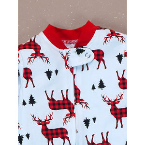 3 - 24 Months, Red Checks Deer soft Cotton,Infants and Toddlers Christmas Nightsuit - 3 - 6 Months Nightsuits