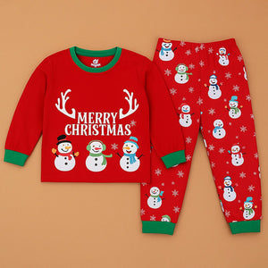 3 - 8 Yrs, Red 3Snowman soft Cotton Kids Christmas Nightsuit - 3 Years Nightsuits