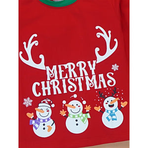 3 - 8 Yrs, Red 3Snowman soft Cotton Kids Christmas Nightsuit - 3 Years Nightsuits